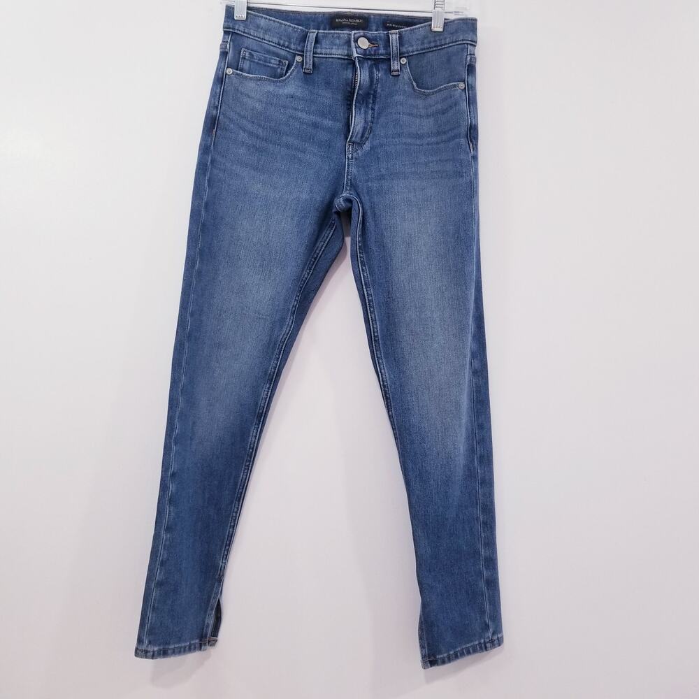 Banana Republic Mid Rise Skinny Jeans Ankle Slit Blue Denim